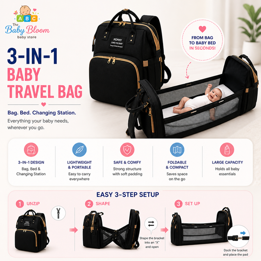 Baby Bloom Portable Baby Bed & Diaper Backpack Pro - Black