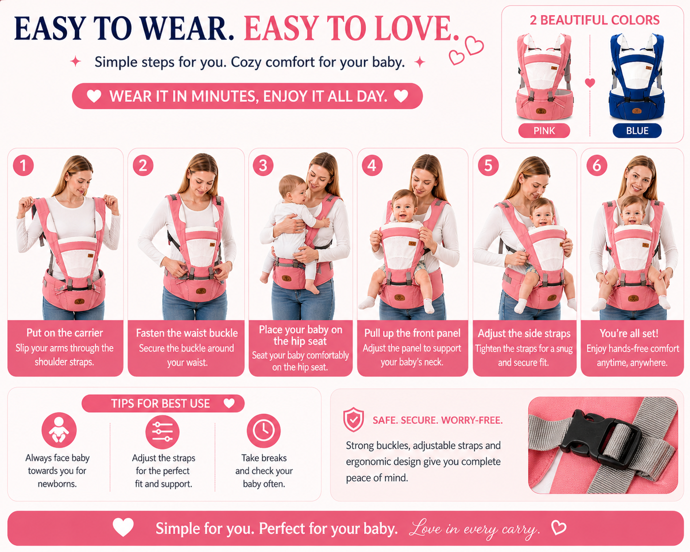 Multifunction Ergonomic Hipseat Baby Carrier - Pink