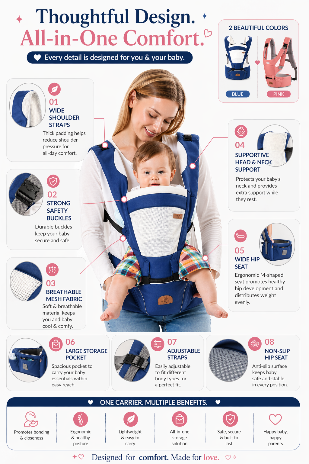 Baby Bloom Ergonomic Hip Seat Baby Carrier