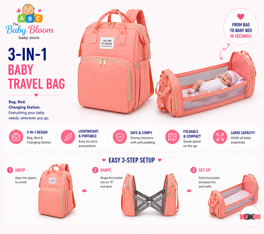 Baby Bloom Portable Baby Bed & Diaper Backpack Pro - Pink