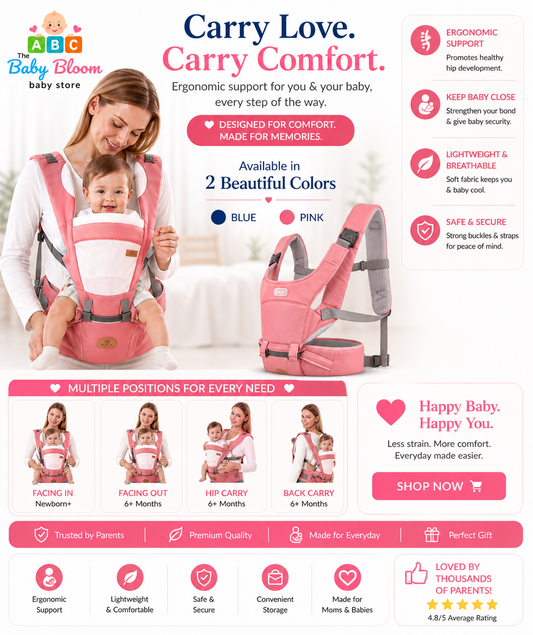 Multifunction Ergonomic Hipseat Baby Carrier - Pink