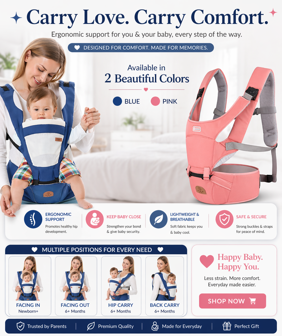 Baby Bloom Ergonomic Hip Seat Baby Carrier