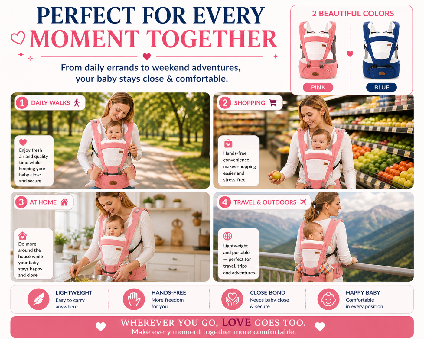 Multifunction Ergonomic Hipseat Baby Carrier - Pink