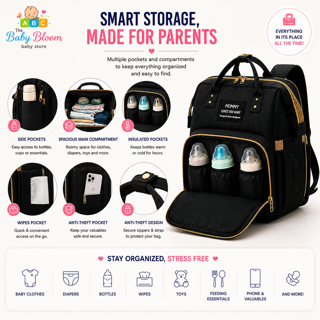Baby Bloom Portable Baby Bed & Diaper Backpack Pro - Black